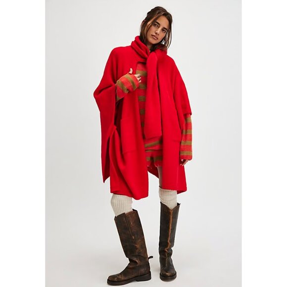 Free People Sweaters - Free People Ellie Scarf Wrap Duster in Red NEW